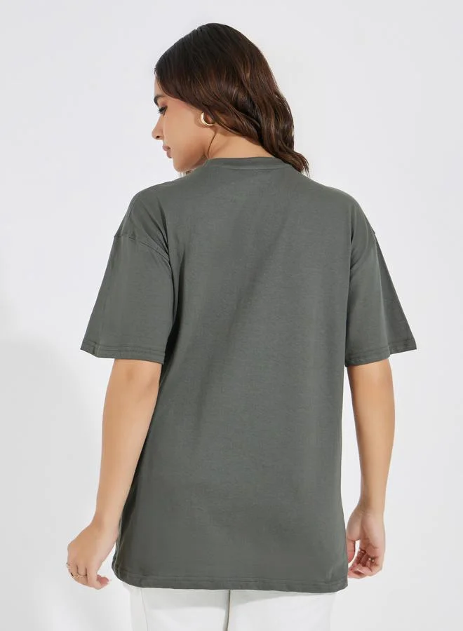 Styli Cotton Jersey Printed Oversized T-Shirt