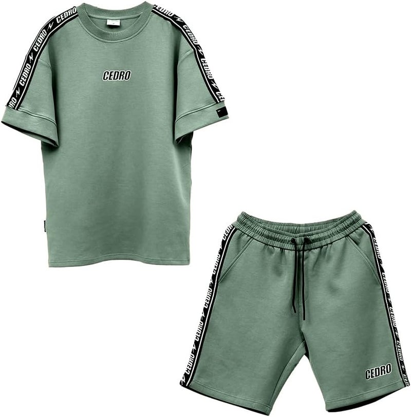 Cedro Men's Oversize Graphic Tee & Shorts Set in Green - Image 1