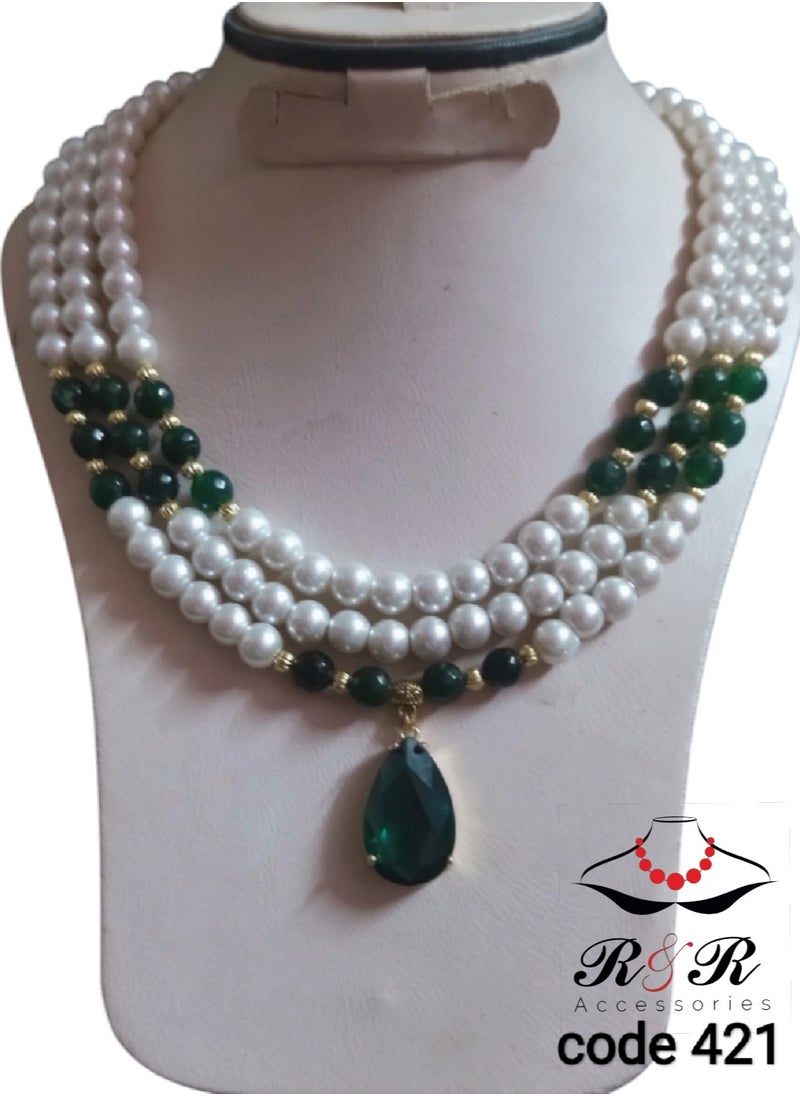 R&R - Multi-layered women's necklace made of natural agate and Mallorca pearls - Image 1
