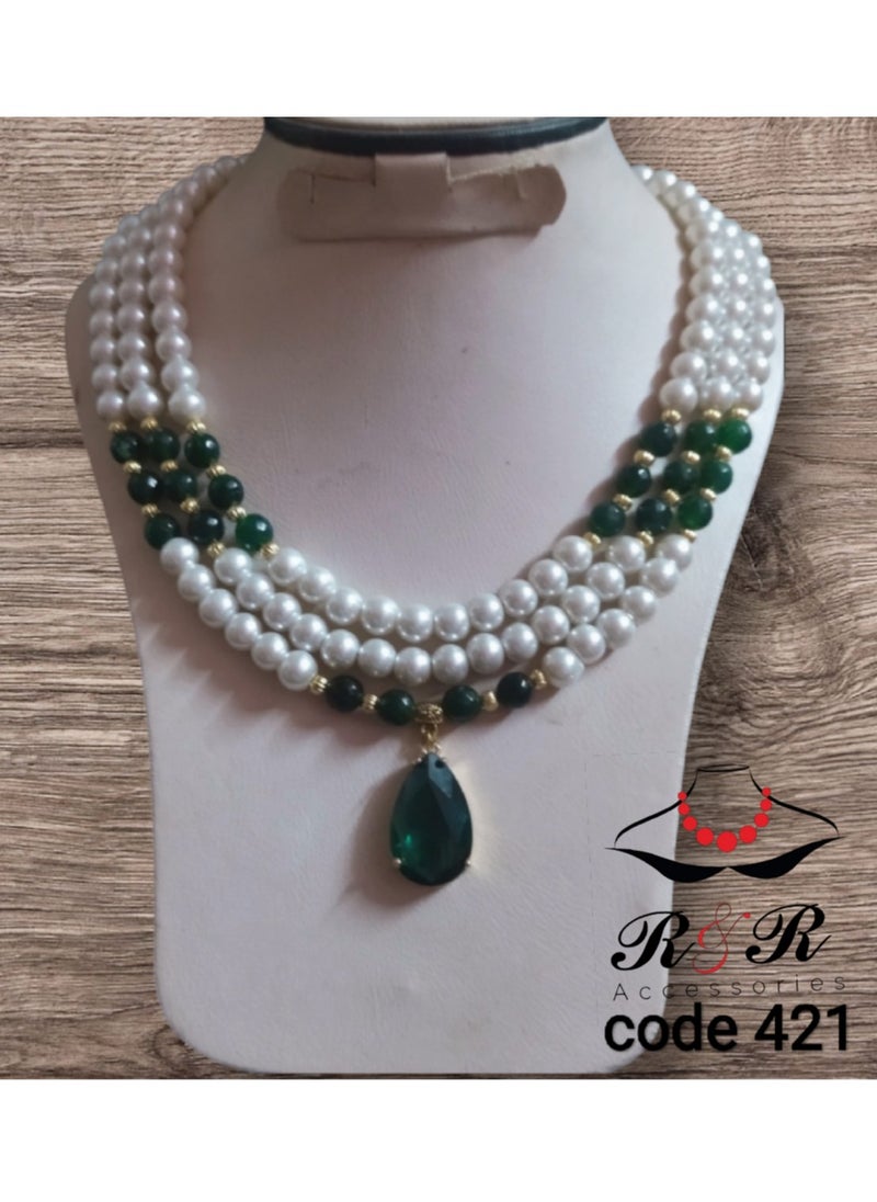 R&R - Multi-layered women's necklace made of natural agate and Mallorca pearls - Image 1