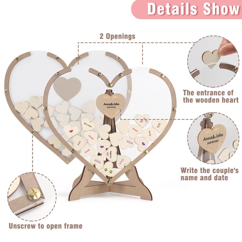 SELEAD Wedding Guest Book Alternative - Rustic Heart Drop Top Picture Frame Acrylic Sign with 80psc Wooden Hearts, Exquisite Box - Wedding Reception for Party Anniversary Birthday - Image 5
