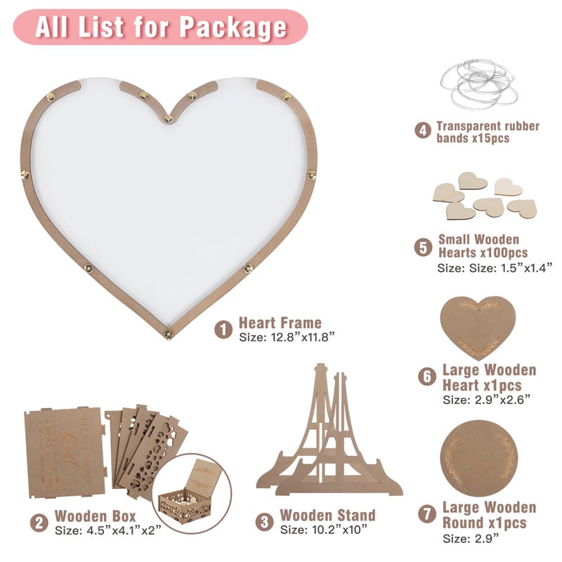 SELEAD Wedding Guest Book Alternative - Rustic Heart Drop Top Picture Frame Acrylic Sign with 80psc Wooden Hearts, Exquisite Box - Wedding Reception for Party Anniversary Birthday - Image 4