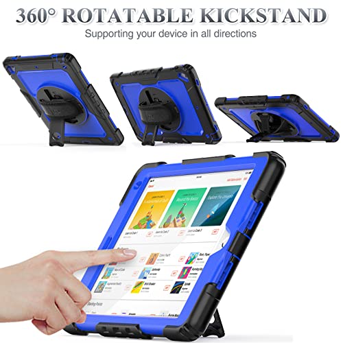 SEYMAC stock Case for iPad 6th / 5th Generation Case/Air 2 / Pro 9.7 inch, Heavy Duty Protective with Screen Protector, with Pencil Holder, Hand Strap, Shoulder Strap, 360 Rotate Stand, Blue+Black - Image 3
