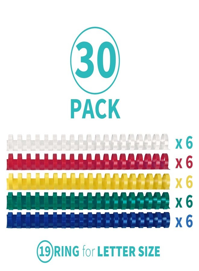 Binditek 30 Pack Plastic Comb Binding Spines, 3/4 Inches Diameter, 150 Sheet Capacity, 19 Ring Binding Combs for Letter Size, Multi Color (White，Yellow, Red, Green, Blue) - Image 2
