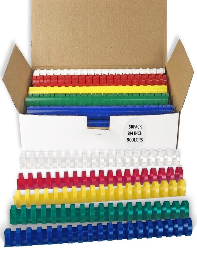 Binditek 30 Pack Plastic Comb Binding Spines, 3/4 Inches Diameter, 150 Sheet Capacity, 19 Ring Binding Combs for Letter Size, Multi Color (White，Yellow, Red, Green, Blue) - Image 1