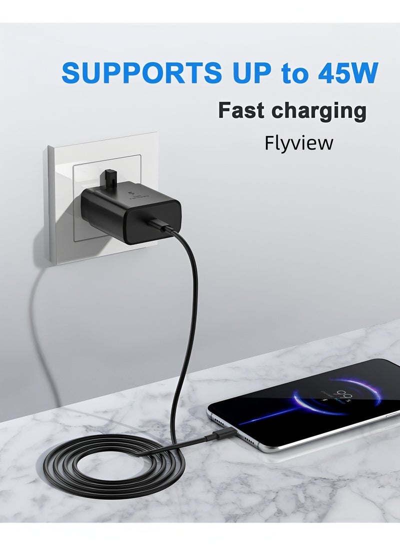 فليفيو شاحن من النوع C، كتلة شحن فائقة السرعة من النوع C بقوة 45 وات مع كابل شاحن USB C بطول 1 متر متوافق مع Samsung Galaxy S24 Ultra/S24/S24+/S23 Ultra/S23/S23+/S22 Ultra/S22+/S22/IPhone 16/16 Plus/16 Pro Max/15/15 Pro Max/15 Plus والمزيد - Image 2