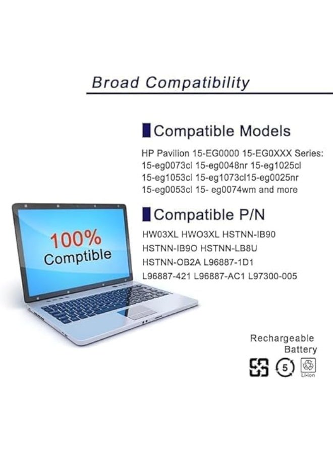 بطارية لأجهزة HP Pavilion من السلسلة 15-EG، 15-eg00xxxx، 15-eg0073cl، 15-EH، 15-eh00xxxx، 17-CN، 17-cn0xxx، 17-CP، 17-cpo700dx، HSTNN-IB90، L96887-1D1، L96887-421، HW03041XL - Image 4