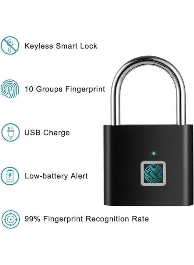 ELTRAZONE Fingerprint Padlock, Gym Locker Lock USB Rechargeable Thumbprint Lock Small Portable Padlock for Locker Drawer Gym Office Indoor Outdoor (Black) - Image 4