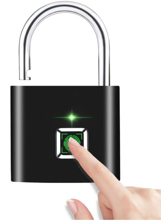 ELTRAZONE Fingerprint Padlock, Gym Locker Lock USB Rechargeable Thumbprint Lock Small Portable Padlock for Locker Drawer Gym Office Indoor Outdoor (Black) - Image 1