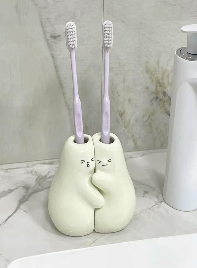 Tuioyoc Ceramic Toothbrush Holder for Bathroom, Set of 2 Cute Tooth Brush Holders Pencil Holder for Bathroom Countertop Home Office Table Decor - Image 1
