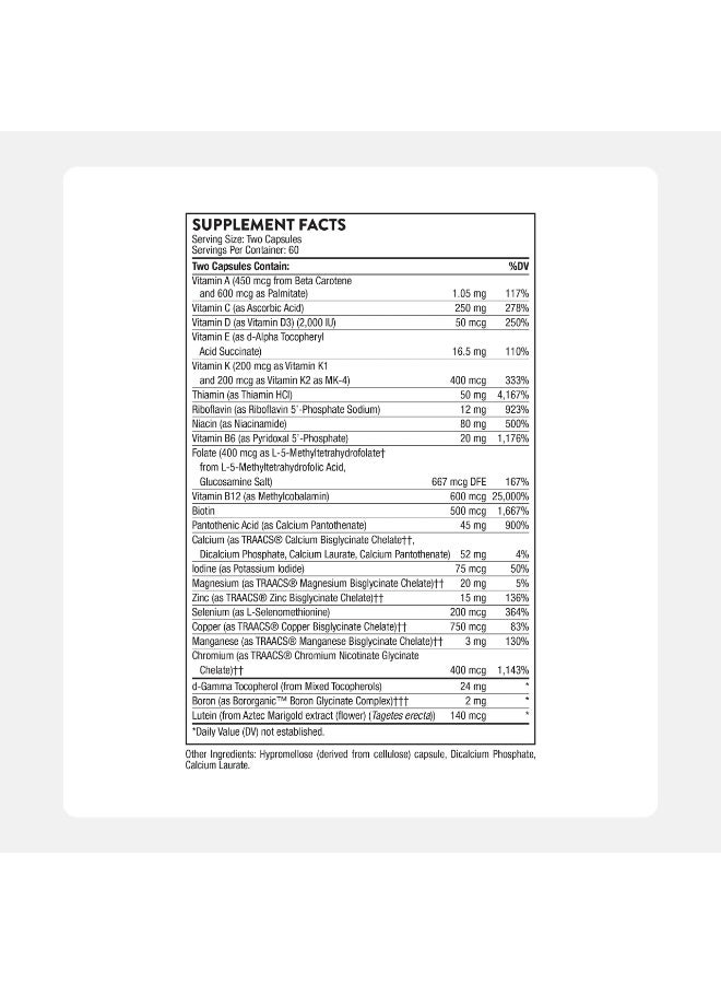 Thorne Basic Nutrients 2/Day - 120 Capsules - dietary supplement - Image 2