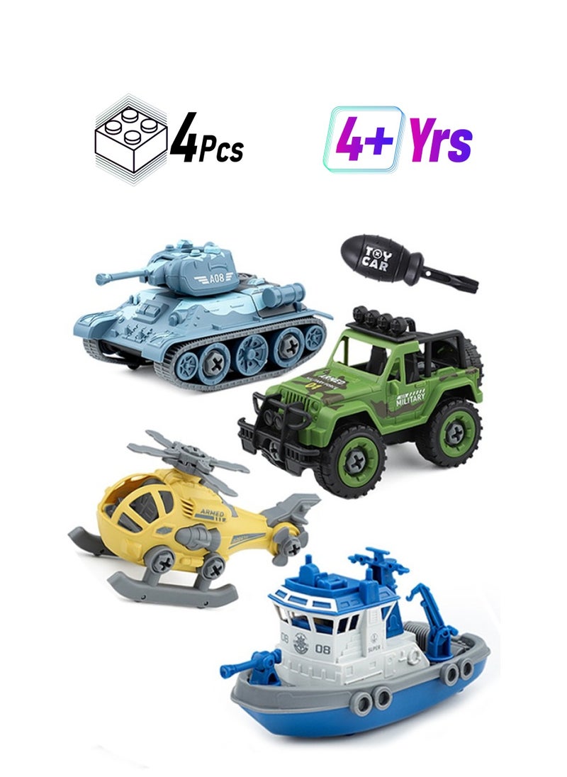 DIY Disassembly Building Block Car Set Assemble Tank Airplane Battleship Car Kit Engineering Vehicle with Screwdriver STEM Educational Learning Game Toys