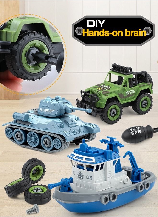 DIY Disassembly Building Block Car Set Assemble Tank Airplane Battleship Car Kit Engineering Vehicle with Screwdriver STEM Educational Learning Game Toys