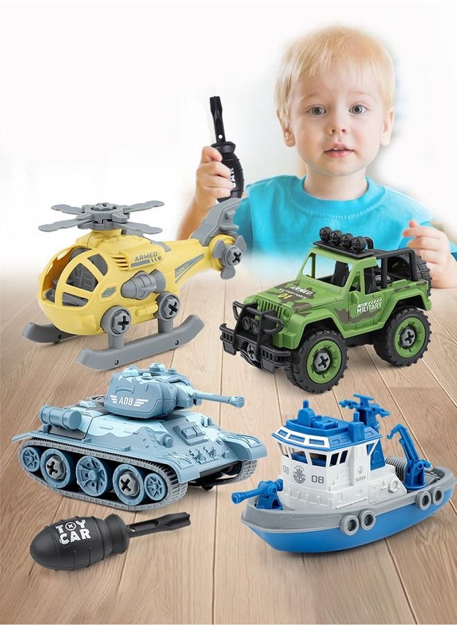 DIY Disassembly Building Block Car Set Assemble Tank Airplane Battleship Car Kit Engineering Vehicle with Screwdriver STEM Educational Learning Game Toys