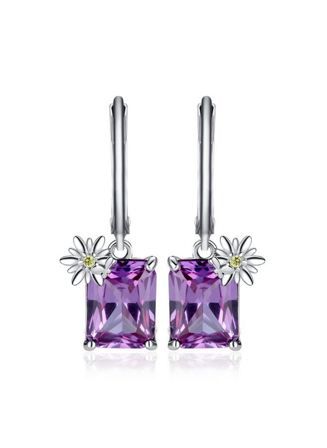 JewelryPalace - Sunflower Daisy Butterfly 5.7Ct Created Alexandrite Sapphire Lever Back Dangle Earrings For Women, Flower Emerald Cut White Gold Plated 925 Sterling Silver Earrings, Gemstone Jewelry Set - Image 1