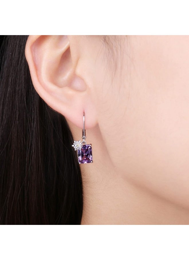 JewelryPalace - Sunflower Daisy Butterfly 5.7Ct Created Alexandrite Sapphire Lever Back Dangle Earrings For Women, Flower Emerald Cut White Gold Plated 925 Sterling Silver Earrings, Gemstone Jewelry Set - Image 1