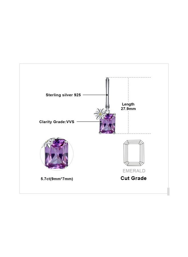 JewelryPalace - Sunflower Daisy Butterfly 5.7Ct Created Alexandrite Sapphire Lever Back Dangle Earrings For Women, Flower Emerald Cut White Gold Plated 925 Sterling Silver Earrings, Gemstone Jewelry Set - Image 1
