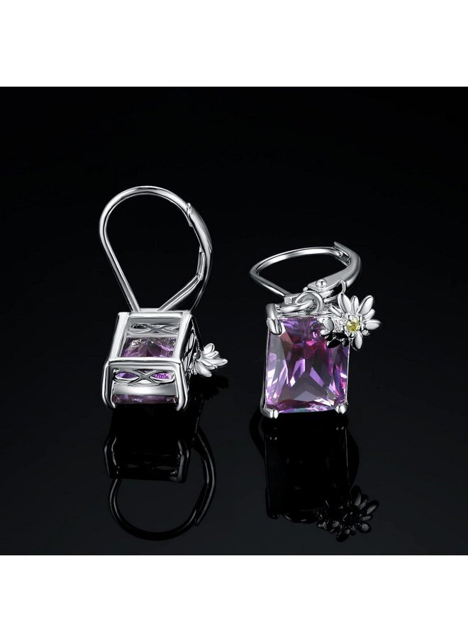 JewelryPalace - Sunflower Daisy Butterfly 5.7Ct Created Alexandrite Sapphire Lever Back Dangle Earrings For Women, Flower Emerald Cut White Gold Plated 925 Sterling Silver Earrings, Gemstone Jewelry Set - Image 1