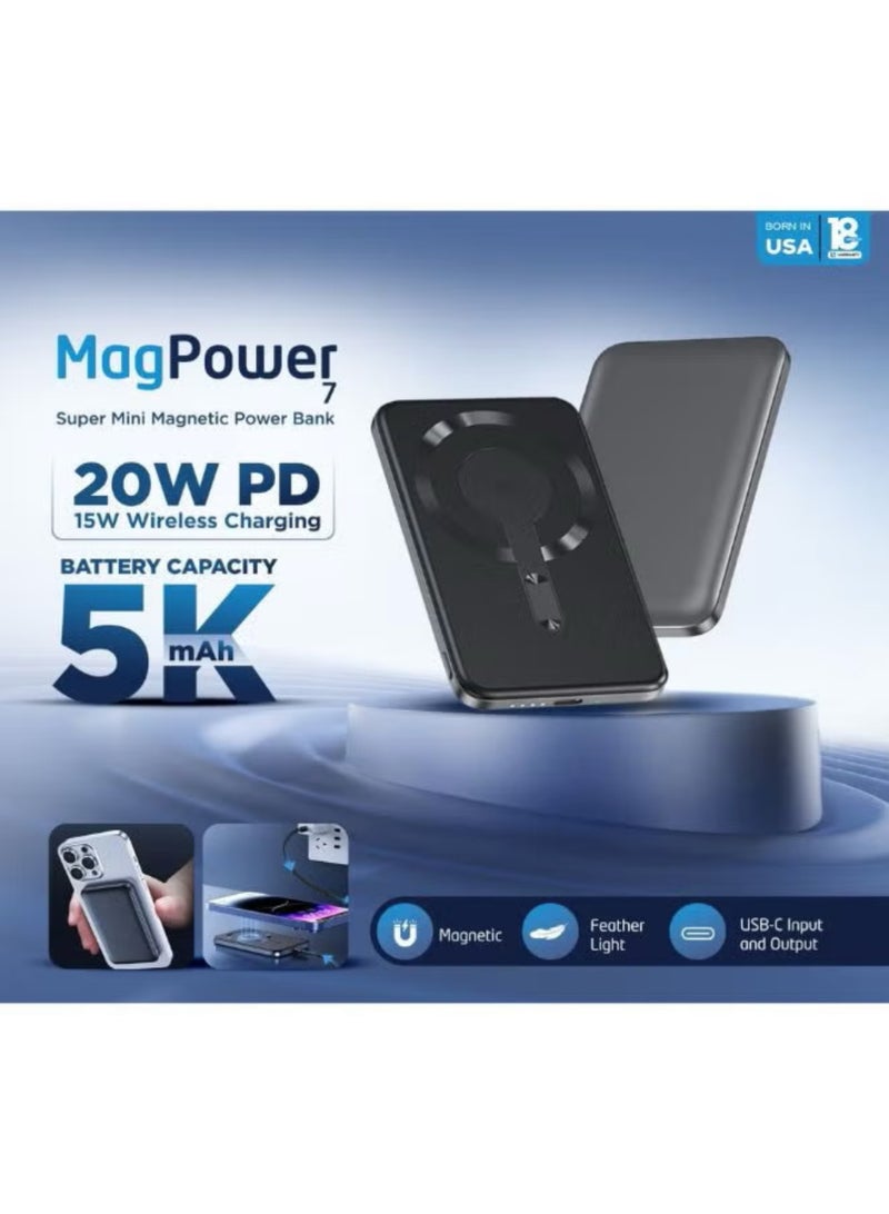 IQ TOUCH MagPower 7 5000mAh Super Slim Magnetic Powerbank - 20W PD / 15W Wireless USB-C Input/Output, MagSafe Compatible - Black Colour - Image 2