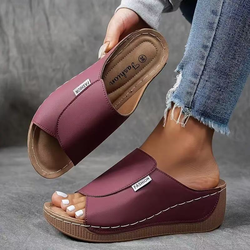 Large Size Thick-Soled Casual Slippers For Women Solid Color Simple Fashion Fish Mouth Slippers - Image 4