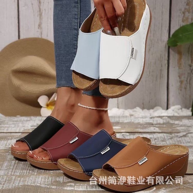 Large Size Thick-Soled Casual Slippers For Women Solid Color Simple Fashion Fish Mouth Slippers - Image 2