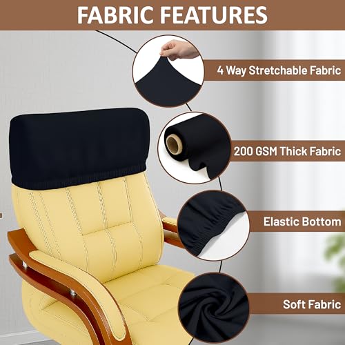 HOTKEI 200GSM Black Boss Office Chair Headrest Cover Stretchable Elastic Removable Washable Office Computer Executive Rotating Chair Headrest Slipcover Dust and Hair Oil Stain Scratch Proof Protector - Image 2