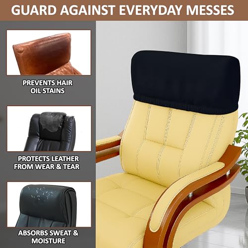 HOTKEI 200GSM Black Boss Office Chair Headrest Cover Stretchable Elastic Removable Washable Office Computer Executive Rotating Chair Headrest Slipcover Dust and Hair Oil Stain Scratch Proof Protector - Image 3