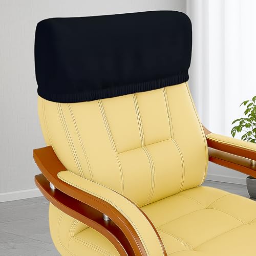 HOTKEI 200GSM Black Boss Office Chair Headrest Cover Stretchable Elastic Removable Washable Office Computer Executive Rotating Chair Headrest Slipcover Dust and Hair Oil Stain Scratch Proof Protector - Image 1