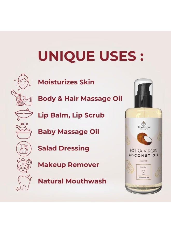 The Tribe Concepts Extra Virgin Coconut Oil, All Natural Moisturizer, Face Cream, Body & Hair Massage Oil, 100% Chemical Free & Natural - 200 ml - Image 2