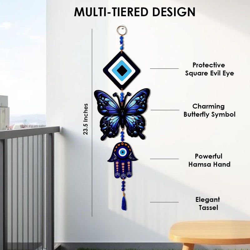 SOLOBOLO Engineered Wood Evil Eye Wall Hanging Home Decor Items for Entrance Nazar Battu Style Butterfly 3 Tier - Image 4