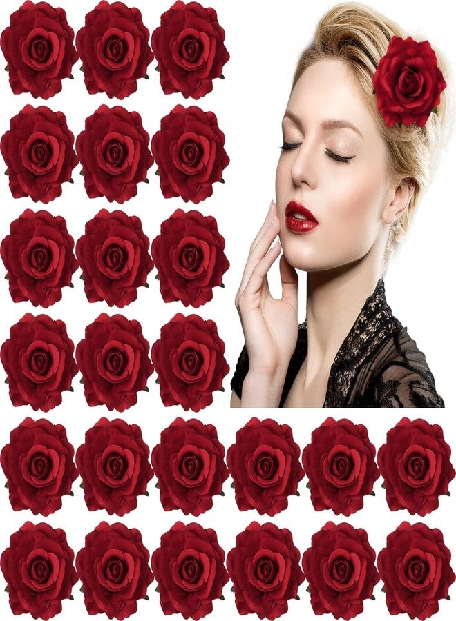 VORSET (3 Pcs) Handmade Artificial Red Rose Flower Bride Tiktok Hairpin Red Velvet Rose Hairpin for Girls and Women - Image 1