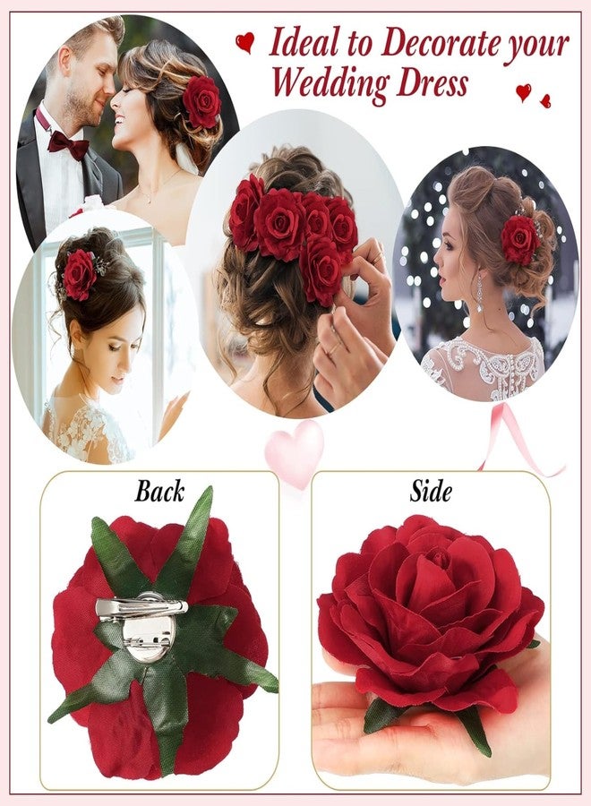 VORSET (3 Pcs) Handmade Artificial Red Rose Flower Bride Tiktok Hairpin Red Velvet Rose Hairpin for Girls and Women - Image 3