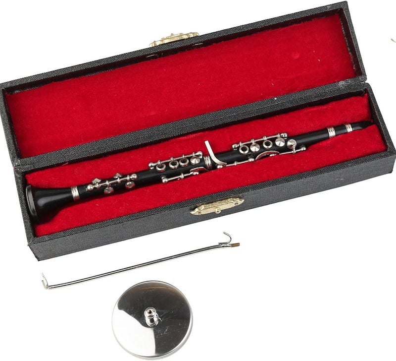 Dselvgvu Miniature Clarinet with Stand and Case Mini Musical Instrument Clarinet Replica Collectible Figurines Dollhouse Accessories Model Home Decoration Display Ornament (7.28") - Image 4