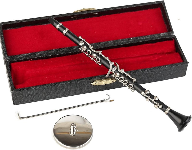 Dselvgvu Miniature Clarinet with Stand and Case Mini Musical Instrument Clarinet Replica Collectible Figurines Dollhouse Accessories Model Home Decoration Display Ornament (7.28") - Image 1