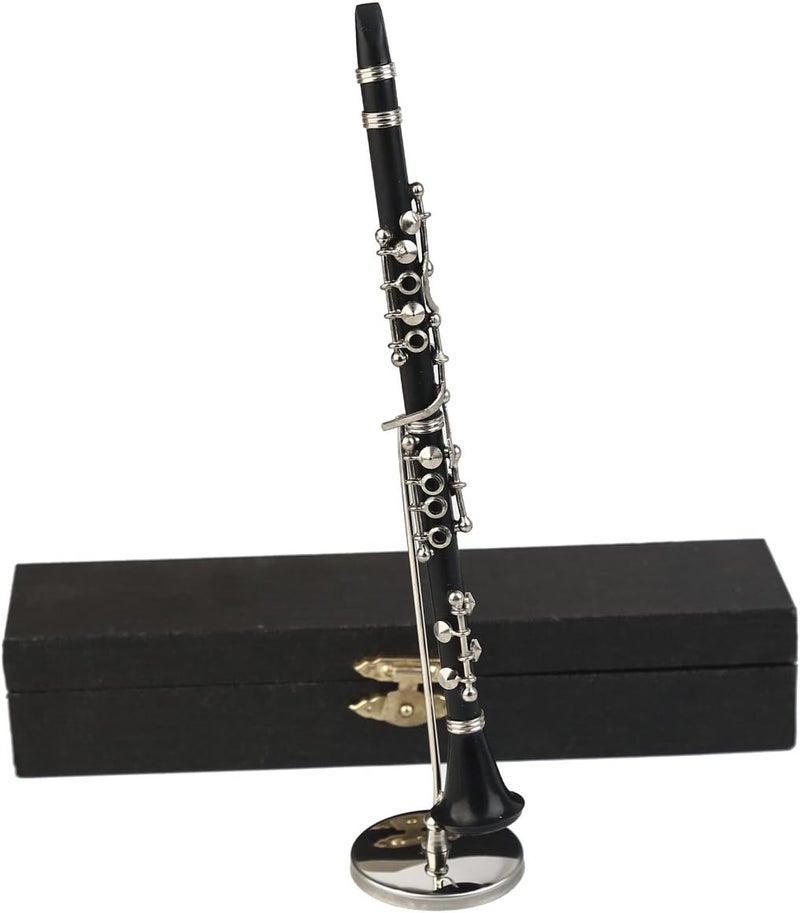 Dselvgvu Miniature Clarinet with Stand and Case Mini Musical Instrument Clarinet Replica Collectible Figurines Dollhouse Accessories Model Home Decoration Display Ornament (7.28") - Image 3