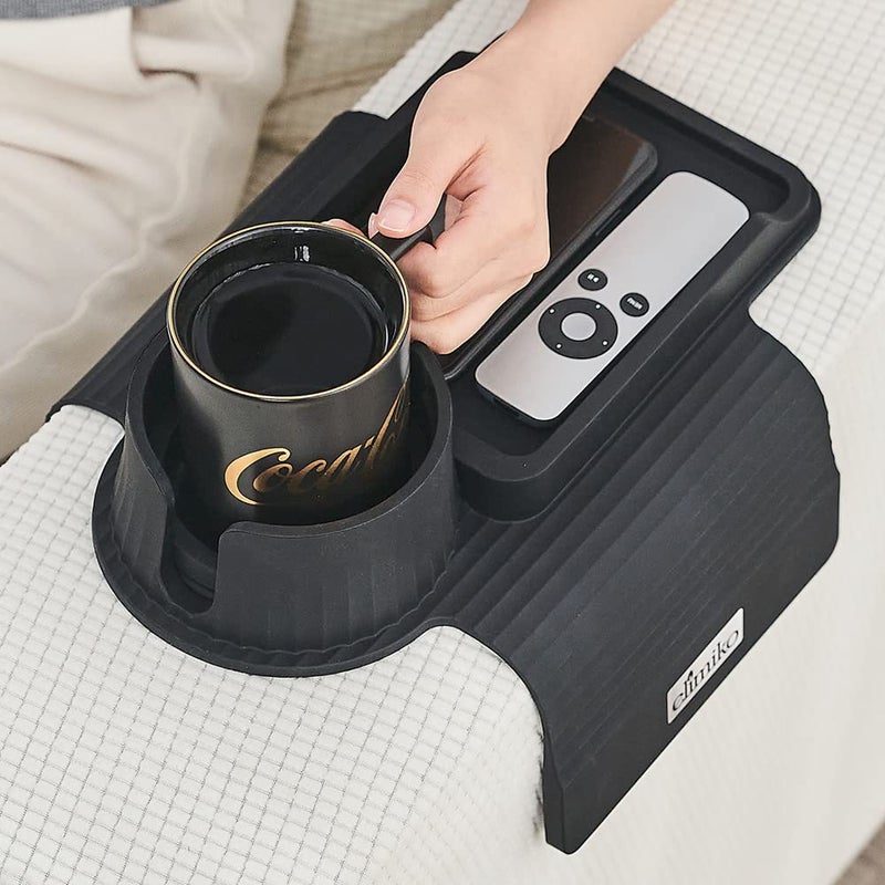 Couch Cup Holder Tray Elimiko Silicone Sofa Drink Holder with Large Cup Holder and Tray for Oversized MugsLong RemoteSnacksCellphone Black