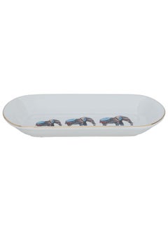 Alsaif Gallery White oval serving plate with elephant pattern  - Image 1
