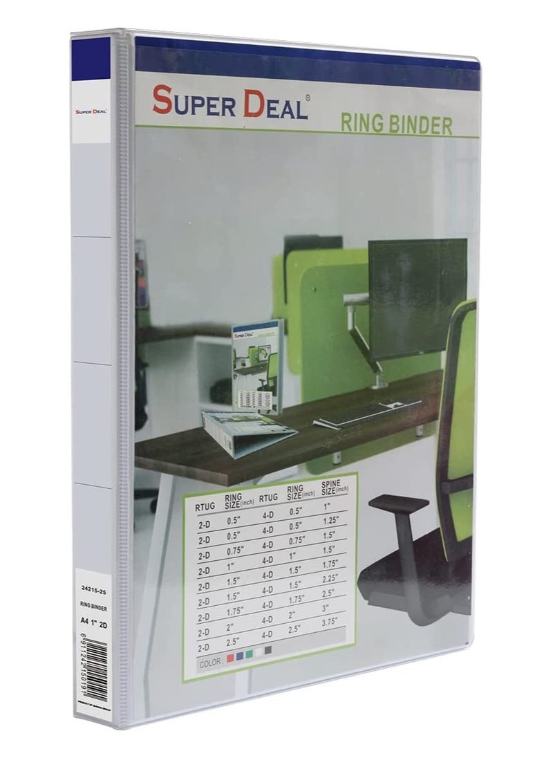 SUPER DEAL - Super Deal A4 Size 2D Ring Binder 1inch - Image 1