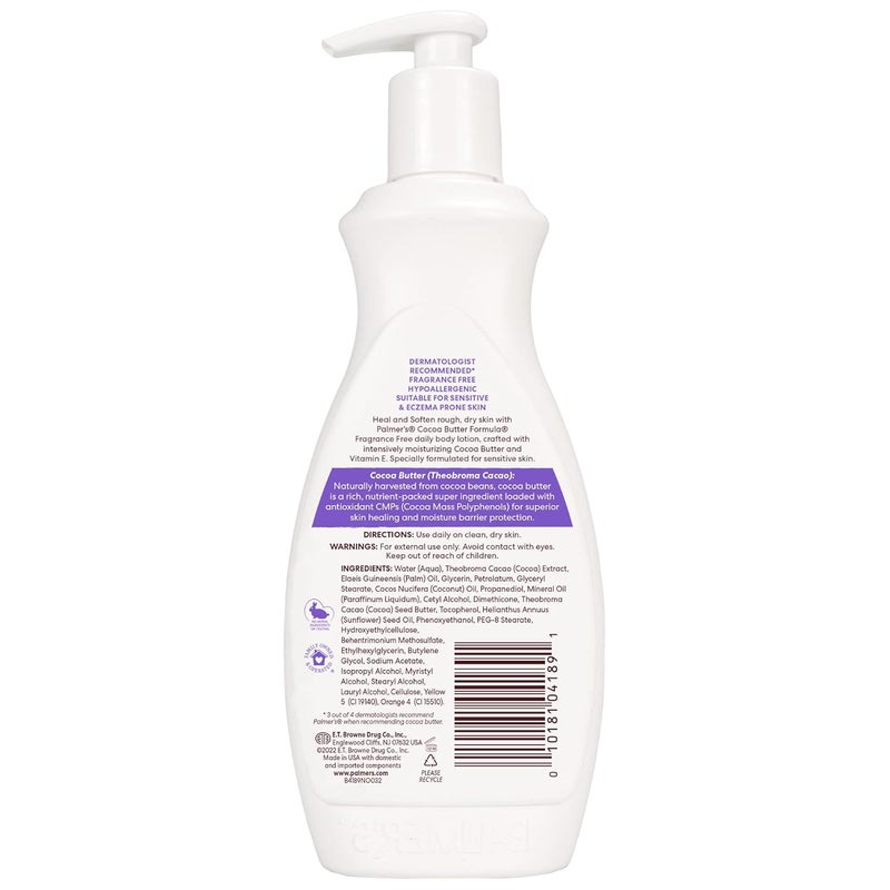 Palmers Cocoa Butter Body Lotion Fragrance Free for All Skin Types Smoothes Marks Tones Skin 400ml