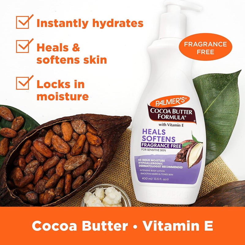 Palmers Cocoa Butter Body Lotion Fragrance Free for All Skin Types Smoothes Marks Tones Skin 400ml