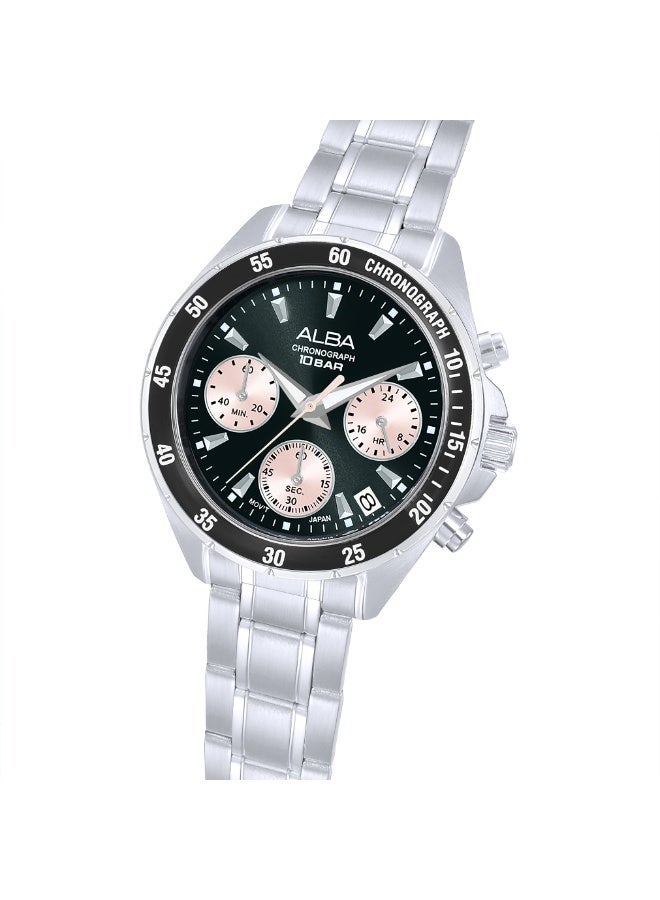 Alba Active Chronograph Women’s Watch AT3K93X1, 36 mm Black & Light Pink Dial, Stainless Steel Case & Bracelet, 100 m WR - Image 3