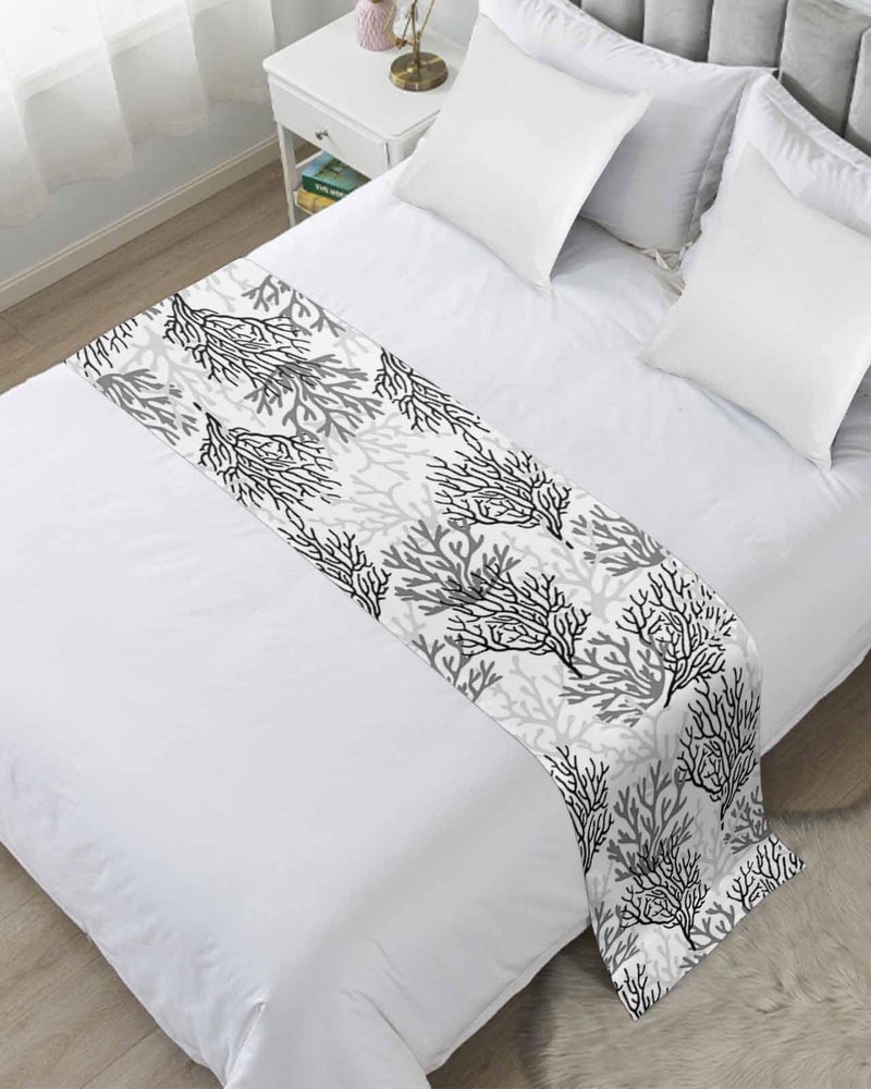 Black Gray Coral Coastal Bed Runner Queen Size 83x20 Inch Beach Bed Throw Sofa Scarf Protector - Image 2