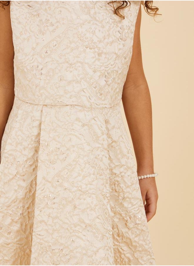 Styli Jacquard Mesh Hem Pleated Bow Detail Dress  - Image 3