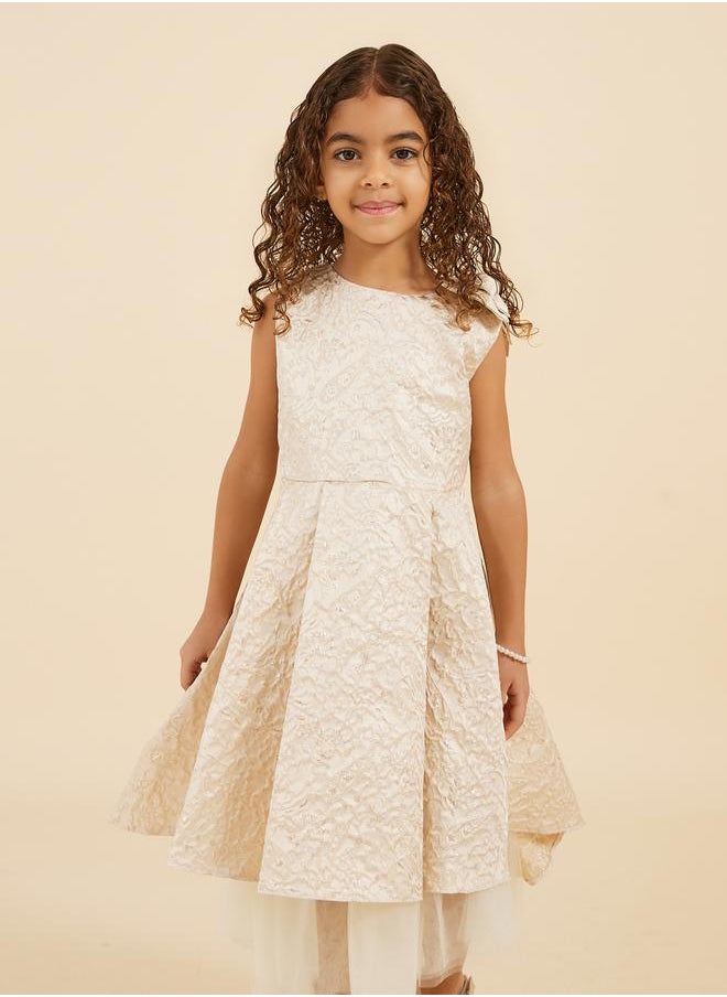 Styli Jacquard Mesh Hem Pleated Bow Detail Dress  - Image 2