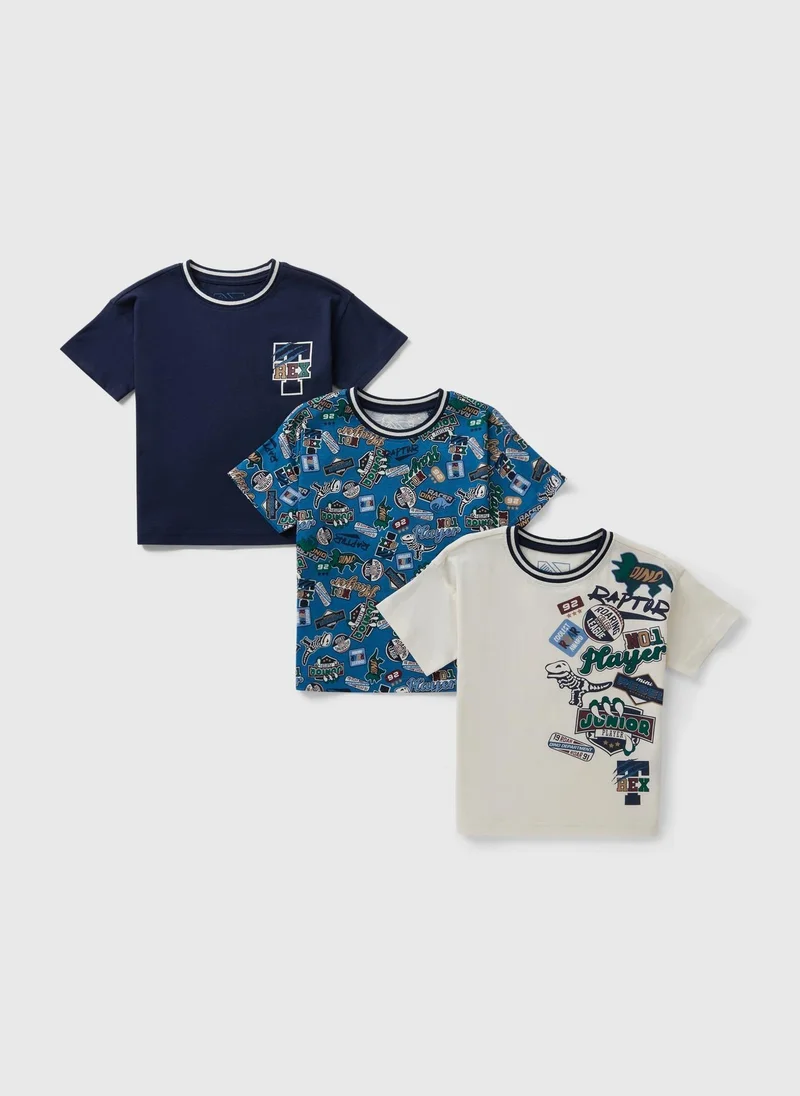 Matalan 3 Pack Boys Dino Badge T-Shirts