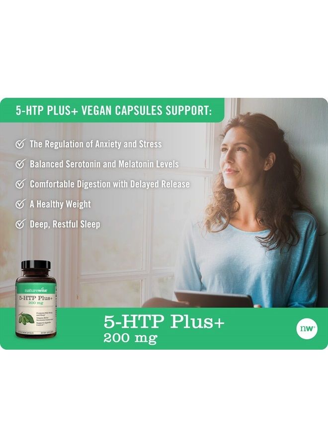NatureWise 5-HTP 200Mg دعم المزاج، مساعد النوم الطبيعي يساعد على تعزيز عادات الأكل الصحية، كبسولات سهلة الهضم ومتأخرة الإطلاق معززة مع فيتامين ب6، غير معدلة وراثيًا (كمية لمدة شهرين - 60 قطعة) - Image 4