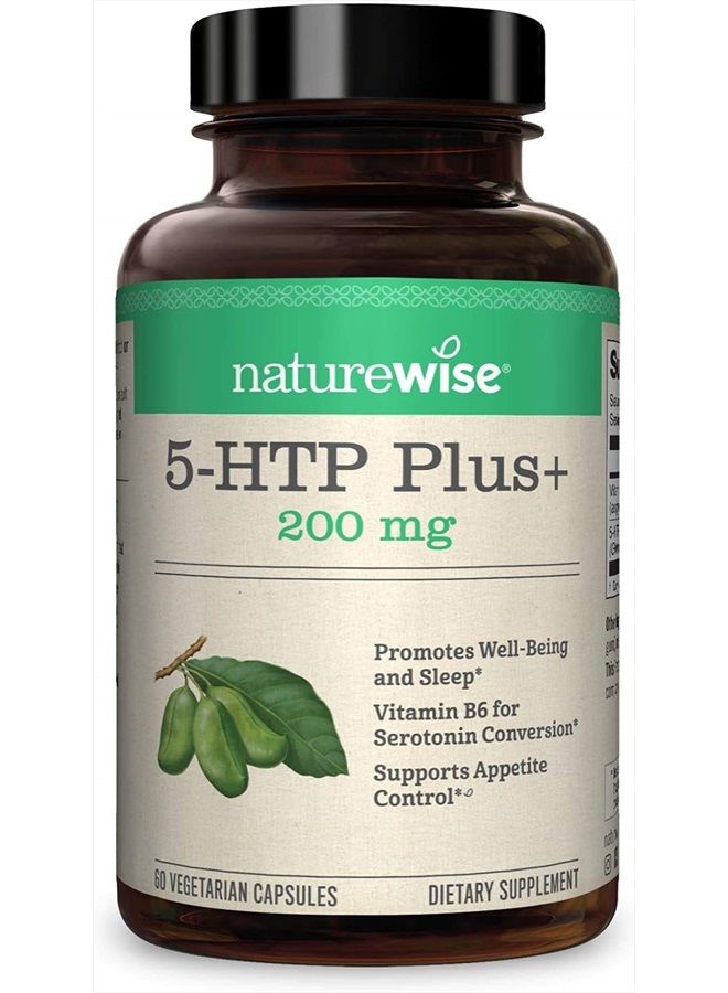 NatureWise 5-HTP 200Mg دعم المزاج، مساعد النوم الطبيعي يساعد على تعزيز عادات الأكل الصحية، كبسولات سهلة الهضم ومتأخرة الإطلاق معززة مع فيتامين ب6، غير معدلة وراثيًا (كمية لمدة شهرين - 60 قطعة) - Image 1