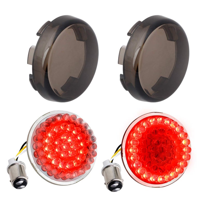 NTHREEAUTO Smoked Turn Signals, 2 Inch Bullet Rear Brake Running Light, Motorcycle 1157 Insert Kit Compatible with Harley Softail Dyna Sportster