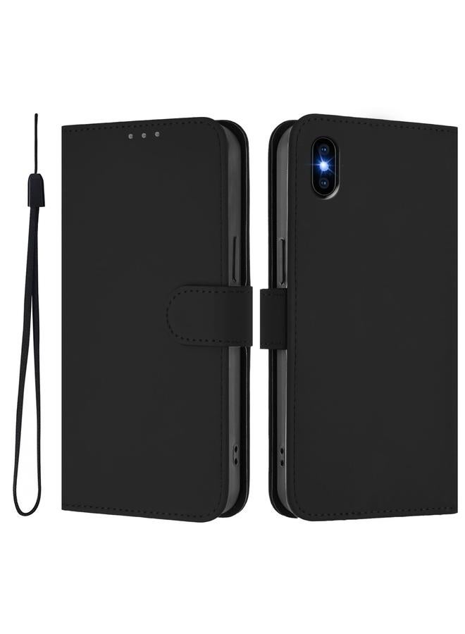 اس-توب جراب لهاتف iPhone XS Max مصنوع من الجلد بلون سادة مع حبل تعليق - Image 2