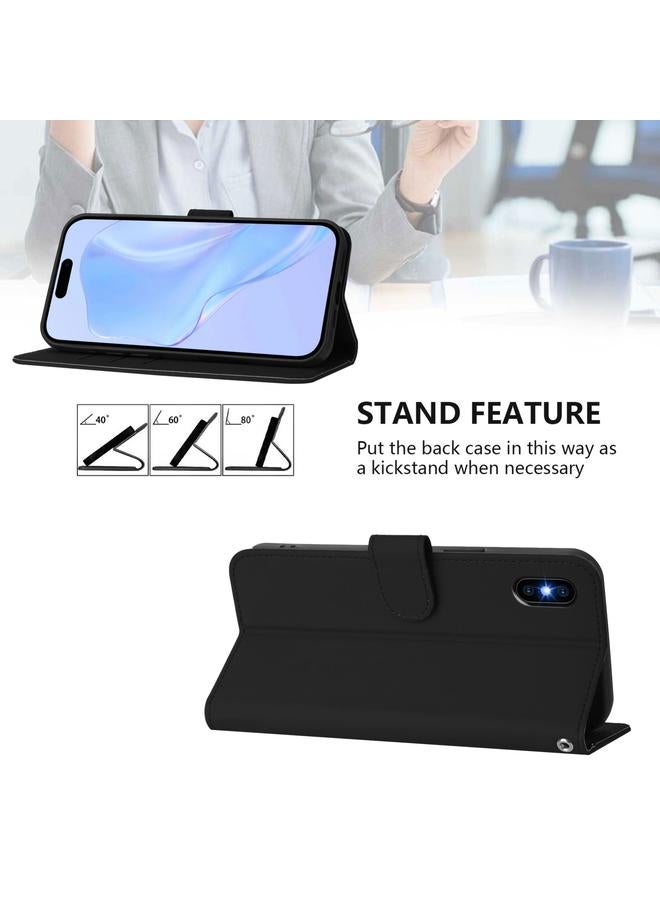 اس-توب جراب لهاتف iPhone XS Max مصنوع من الجلد بلون سادة مع حبل تعليق - Image 3